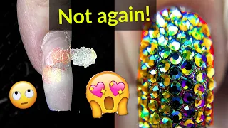 This nail is lifting AGAIN! From Almond to coffin shape | Crystals design