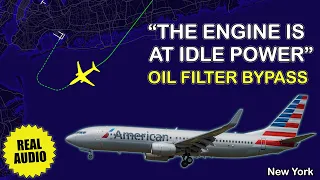 Engine is at idle power. American Boeing 737-800 diverts to JFK for emergency landing. Real ATC