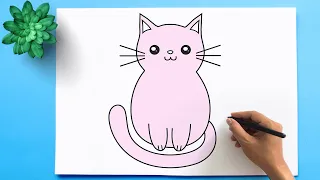 легкий рисунок кота для детей [Easy Cat Drawing ].  Как нарисовать кота для детей