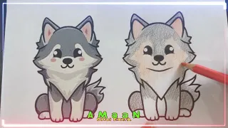 Instructions for coloring a picture of two gray wolves