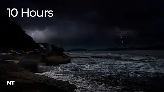 Lightning Ocean Thunderstorm | Stormy Weather Ocean Waves, Rolling Thunder & Rain Sounds for Sleep