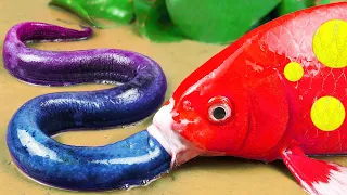 Stop Motion Top Video Golden Koi Carp Swallowing Eel To Save Fish & Primitive Cooking Asmr Lego Coco