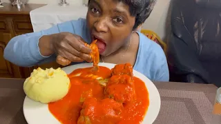 ASMR PORK FEELS +TOMATOES SOUP WITH FUFU MUKBANG BANG (No TALKING)Eating Sounds #asmr #mukbang #afri