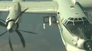 Tu-95 Ту-95 start, taxi, take off and air refueling. Russian Strategic Bomber Tu-95MS Bear