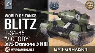 Wot Blitz || T-34-85 Victory GamePlay || Mastery Badge Class I || 3k Damage 3kill