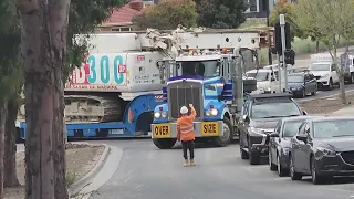 Hi Haul Truck  carrying piling Rig CB300 XP got stuck while turning in Coburg Melbourne Australia