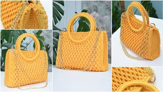 DIY Round Handles Honeycomb Pattern Crochet Bag