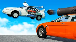 We Shot Flying Cars Out of the Air with the INSANE Cannon Car in BeamNG Multiplayer!