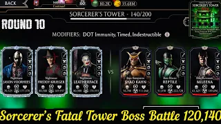 Sorcerer’s Fatal Tower Bosses Battle 120 , 140 Fight + Reward | Nightmare Team | MK Mobile