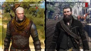 Red Dead Redemption 2 vs Witcher 3 Wild Hunt! Direct Comparison!