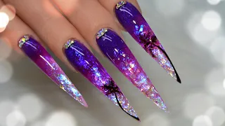 Ombre Midnight Palm trees nails | acrylic nail Tutorial | Glitter Ombre | Tones Products | Valentino