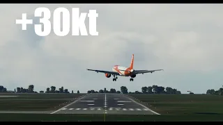 MSFS A320 Realistic | easyJet Huge Crosswind landing in Jersey EFJJ (+30kt Gust)