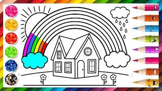 Dessiner Facilement Une Maison Sous Un Arc-En-Ciel Apprendre les couleurs - Coloriage Magique