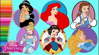 Coloring Princess Jasmine Ariel Cinderella Aurora Snow White Belle - Disney Princess Coloring Pages