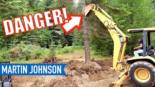 Clearing trees with a Backhoe | Off Grid Cabin Build 4