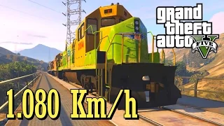 VELOCIDAD RECORD!! (1.080 km/h) CON EL TREN MAS LARGO DE GTA V - GTA 5 STUNT MONTAGE - Tramcaman