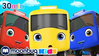 Zehn kleine Busse | Kinderlieder und Cartoons | Lellobee | Moonbug Kids Deutsch