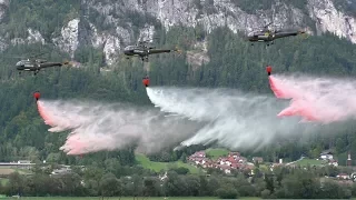 Austrian Air Force Alouette III 3 ship water drop formation | 50 years Alouette Airfest LOXA