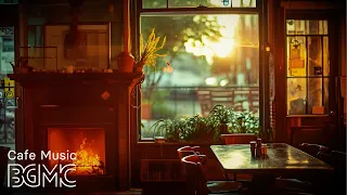 Crackling Fireplace & Smooth Jazz Music Ambience 🔥 4K Cozy Coffee Shop Ambience