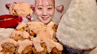ASMR Fried Chicken Mentaiko Mayonnaise Sauce【Mukbang/ Eating Sounds】【English subtitles】
