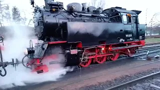 Bereitstellung Dampfzug HSB mit Lok 99 6001 in Gernrode am Morgen 20.02.2024