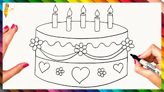 How To Draw A Birthday Cake Step By Step 🎂 Birthday Cake Drawing Easy