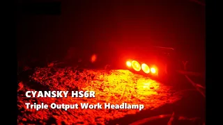 Triple output work headlamp Cyansky HS6R - white spotlight, high CRI white floodlight and red light