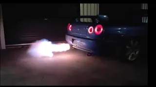 Nissan R34 Sound compilation (2-STEP/TURBO DOSE/POPS AND BANGS/LOUD)