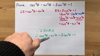 Prove cos^2x-sin^2x=2cos^2x-1