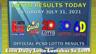 PCSO Lotto Draw Today July 31,2021 Saturday 9:00 p.m. draw results