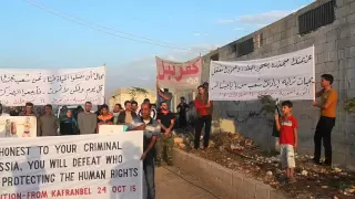 Kafranbel:demonstration against the Russian aggression cheers for the FSA  24Oct15