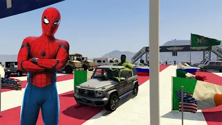 GTA 5 Spiderman vs Hulk Container Hard Race Finish Challenge | Car Fire Truck Police Car Race #1