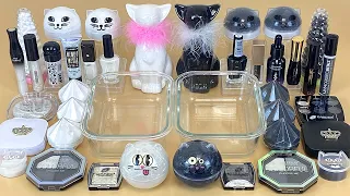 BLACK vs WHITE SLIME Mixing makeup and glitter into Clear Slime ASMR Satisfying Slime Videos 1080p