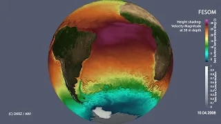 Sea surface temperature, velocity at 30m depth and sea ice simulated with AWI-CM3