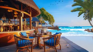 Outdoor Summer Seaside Cafe Ambience 🌴 Bossa Nova Music with Ocean Waves for Relaxation, Sleep