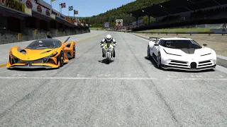 BMW S1000RR vs Bugatti Centodieci vs Apollo Project EVO at Old SPA