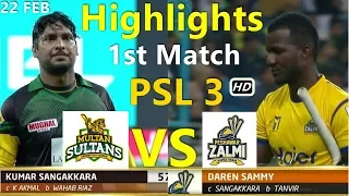 Psl 3 Peshawar Zalmi vs Multan Sultans 1st Match Full Highlights HD 22 Feb 2018