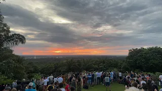 Final Ariane 5 launch from Carapa viewing hill in Kourou, French Guiana