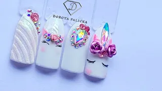 Nail Tutorial Unicorn White Nails. Eyelash nail design and unicorn horn. nail art 2020. Nails 2020