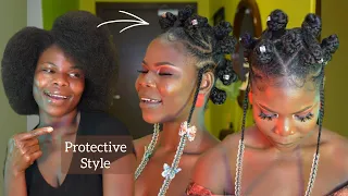 HOW-TO: DIY Braided Bantu Knots On Natural Hair Using Braiding Hair