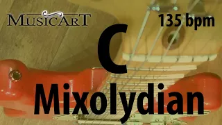 C Mixolydian guitar backing track, Rock style, 135bpm