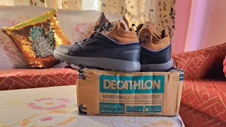 Quechua decathlon mens waterproof Hiking Shoes/Boots Mid WP Blue Beige. ☺️👍