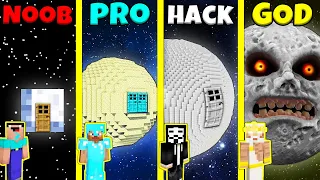 Minecraft Battle: NOOB vs PRO vs HACKER vs GOD: MOON BASE HOUSE BUILD CHALLENGE / Animation