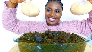 Asmr mukbang afang soup with fufu( cook and eat with me/ Nigerian food)