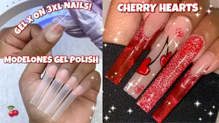 HOW TO GEL PERFECT GEL X NAILS AT HOME | MODELONES GEL POLISH SET | CHERRY HEART NAILS