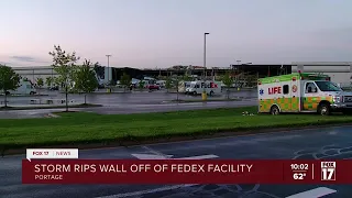 Storms rip off wall of FedEx facility in West Michigan