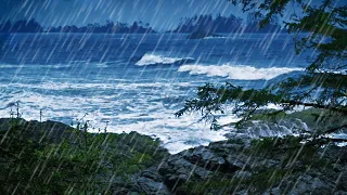 Heavy Rain & Crashing Waves | Rainstorm and Ocean Sounds for Relaxation and Sleep