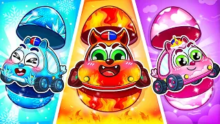 Yes! What's Inside Elements Surprise Eggs?😂Rescue Squad🚓🚌🚗🚑+More Nursery Rhymes by AnimalCars