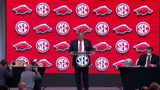 Arkansas HC Sam Pittman talks at SEC Media Days