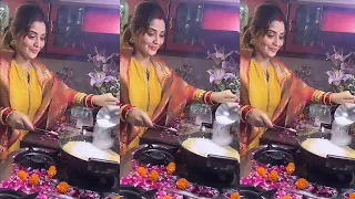 Arti Singh's first look cooking Kheer Halwa for her Pehli Rasoi at Sasural for Dipak After Wedding
